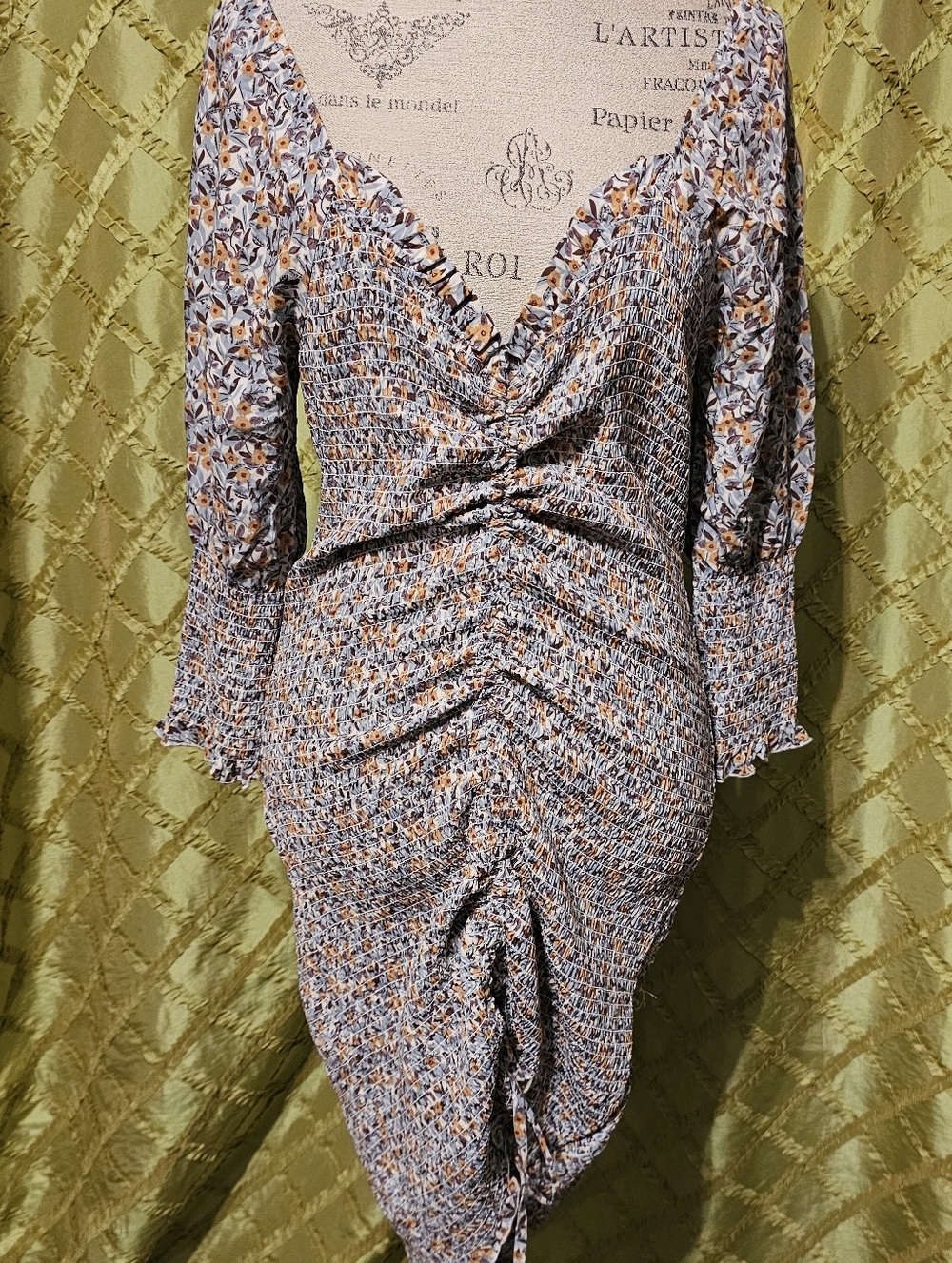 Impressions Smocked Floral Midi Dress in Blue and Orange